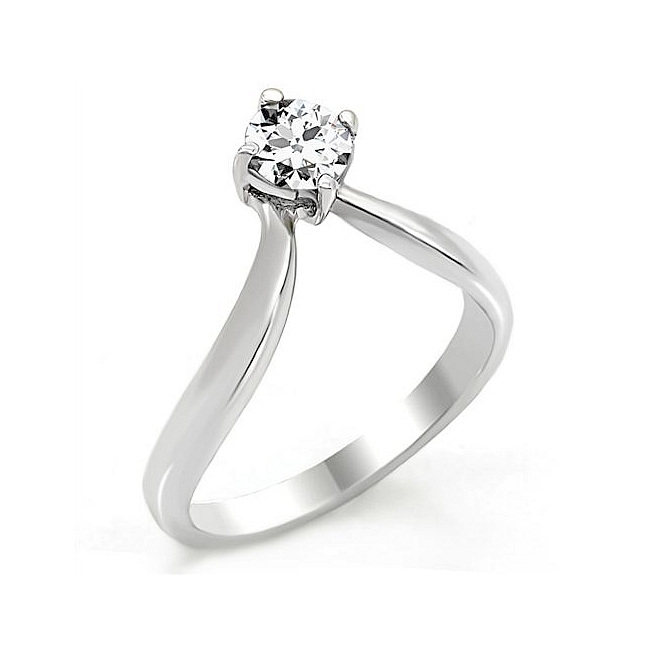 Classic Silver Tone Solitaire Engagement Ring Clear Cubic Zirconia