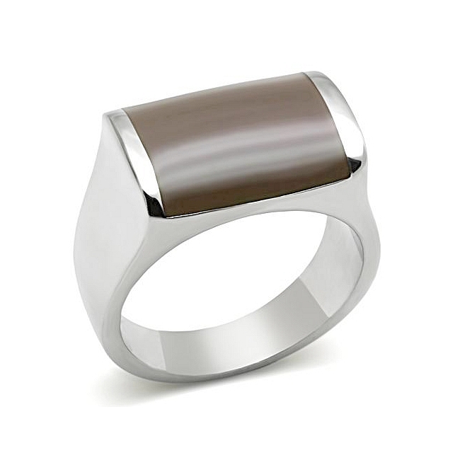 Exclusive Silver Tone Mens Ring Brown Epoxy