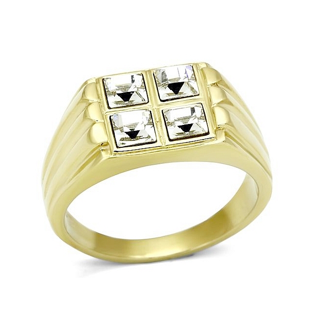 Extraordinary 14K Gold Plated Mens Ring Clear Crystal