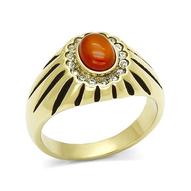 Lovely 14K Gold Plated Mens Ring Siam Synthetic Agate