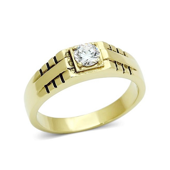 14K Gold Plated Mens Ring Clear Crystal