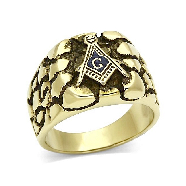 14K Gold Plated Masonic Mens Ring