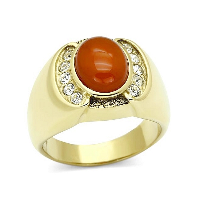 14K Gold Plated Mens Ring Siam Synthetic Agate