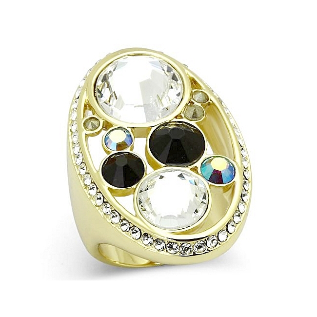 Petite 14K Gold Plated Fashion Ring Multi Color Top Grade Crystal