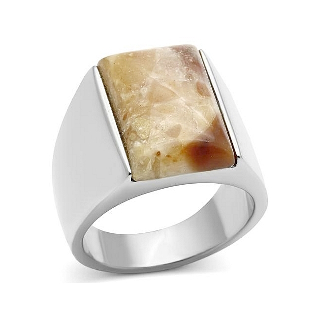 Silver Tone Square Mens Ring Brown Synthetic Agate