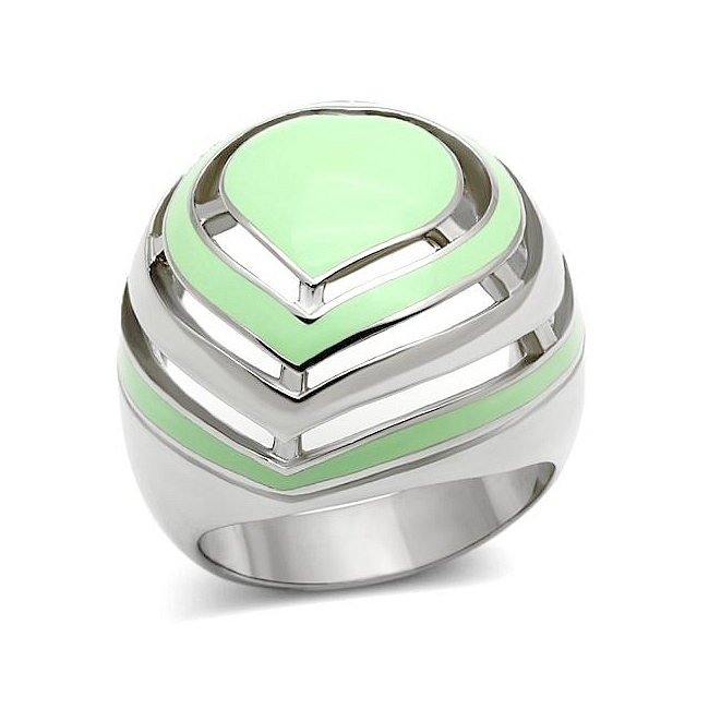 Fancy Silver Tone Modern Fashion Ring Emerald Epoxy