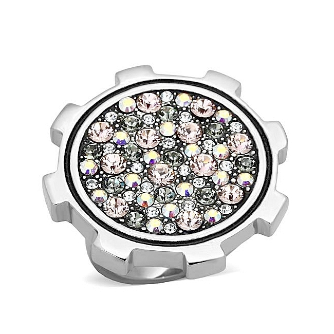 Silver Tone Fashion Ring Multi Color Crystal