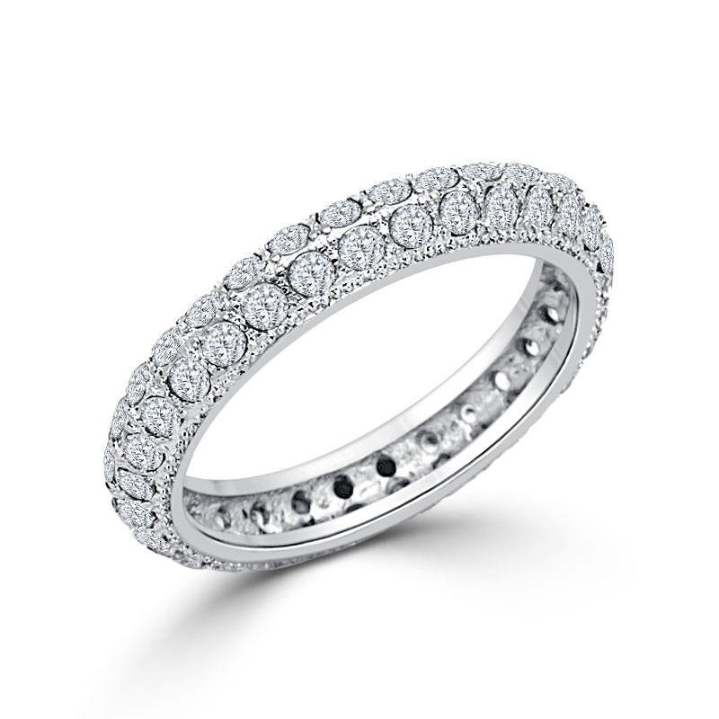 Silver Tone Eternity Wedding Ring Clear CZ