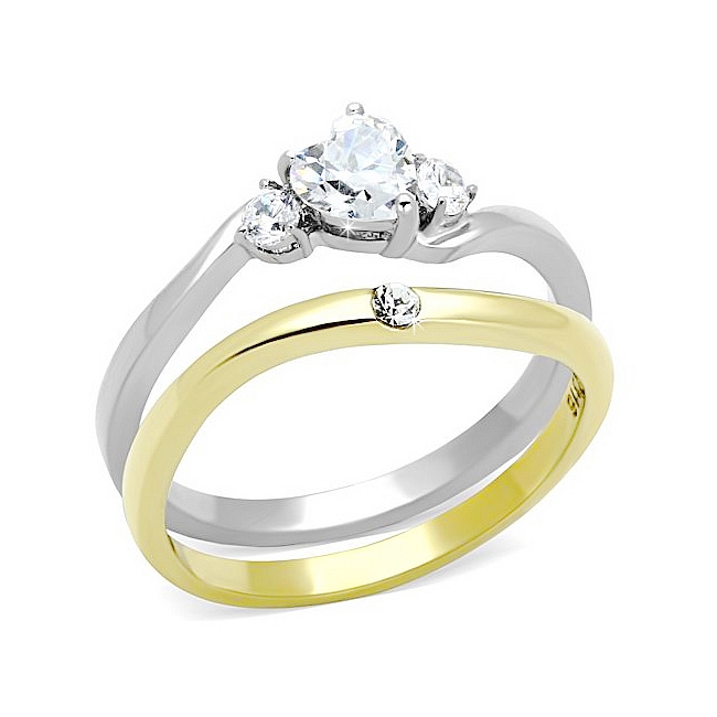 Exclusive Solitaire Heart Wedding Set Two Tone Gold Plated