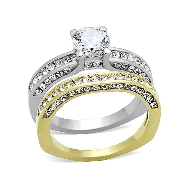Exquisite Two Tone Pave Engagement & Wedding Ring Set