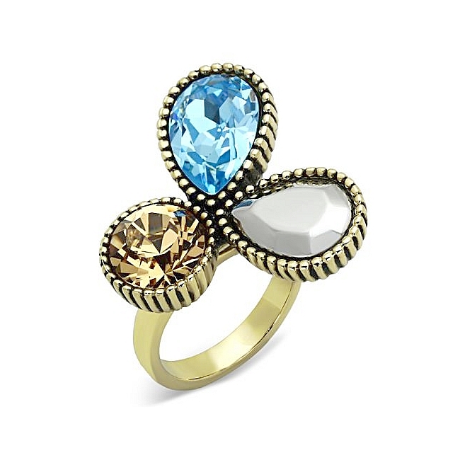 14K Gold Plated Flower Fashion Ring Multi Color Crystal
