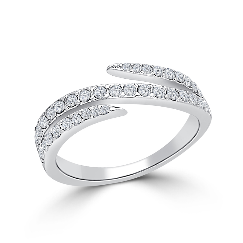 Fancy Silver Tone Pave Wedding Ring Clear Crystal