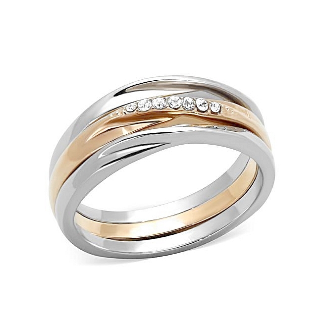 14K Two Tone (Rose Gold & Silver) Wedding Ring Clear Crystal