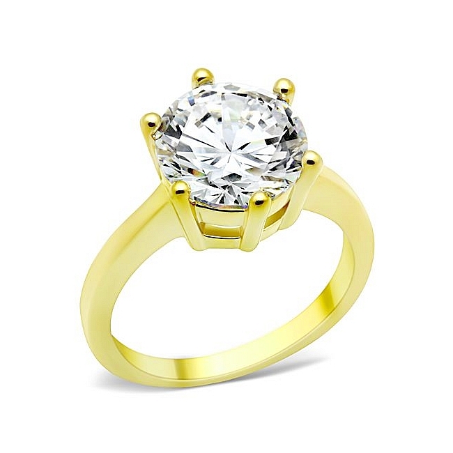 14K Gold Plated Solitaire Engagement Ring Clear Cubic Zirconia