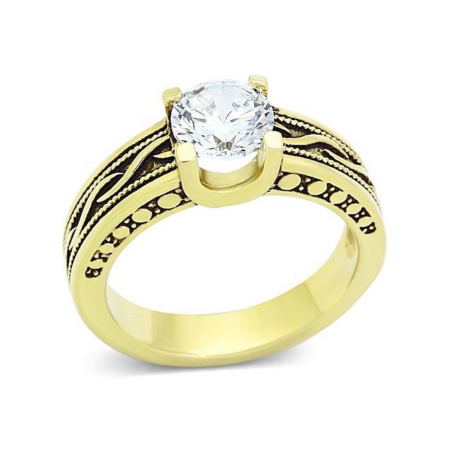 14K Gold Plated Vintage Engagement Ring Clear CZ
