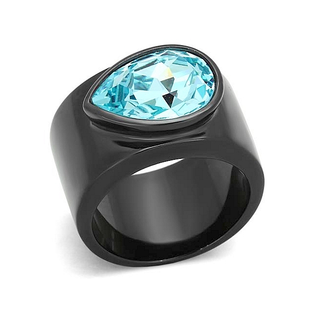 Ion Black Plated Modern Fashion Ring Light Sapphire Crystal