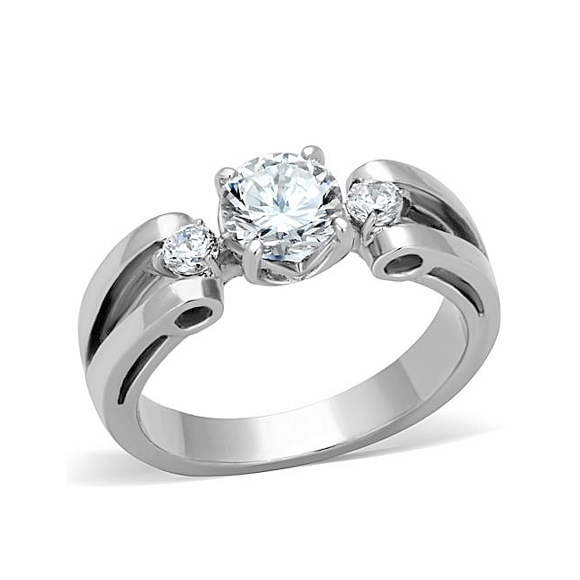 Silver Tone Side Stone Engagement Ring Clear Cubic Zirconia