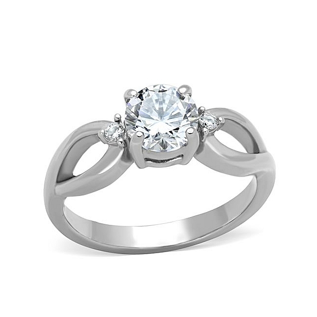 Extraordinary Silver Tone Side Stone Engagement Ring Clear CZ