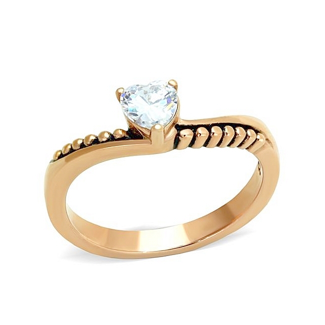 14K Rose Gold Plated Vintage Engagement Ring Clear CZ