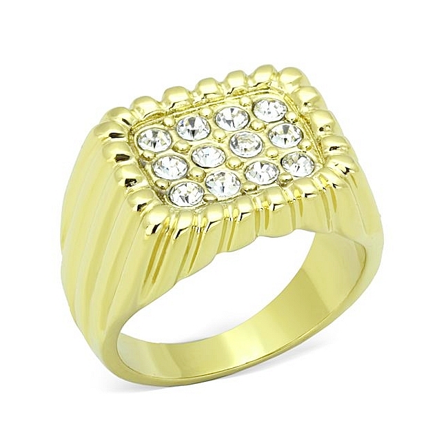 Stylish 14K Gold Plated Square Mens Ring Clear Crystal