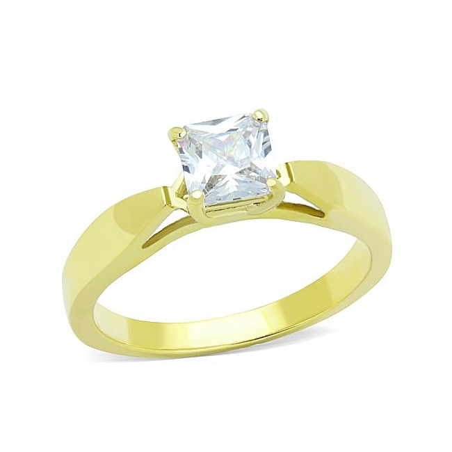 Classy 14K Gold Plated Solitaire Engagement Ring Clear CZ