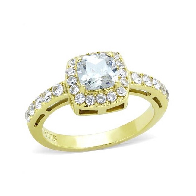 14K Gold Plated Halo Engagement Ring Clear CZ