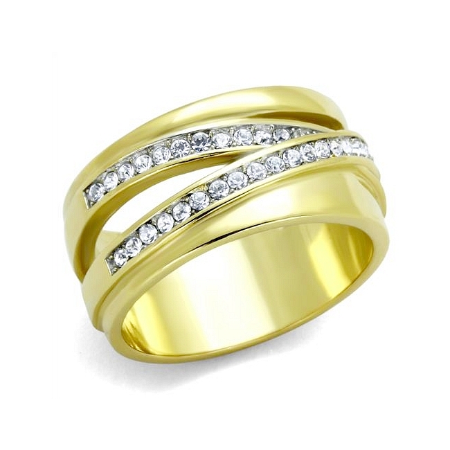 14K Two Tone ( Gold & Silver) Pave Wedding Ring Clear Crystal