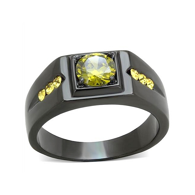 Ion Black Plated Mens Ring Olivine Cubic Zirconia