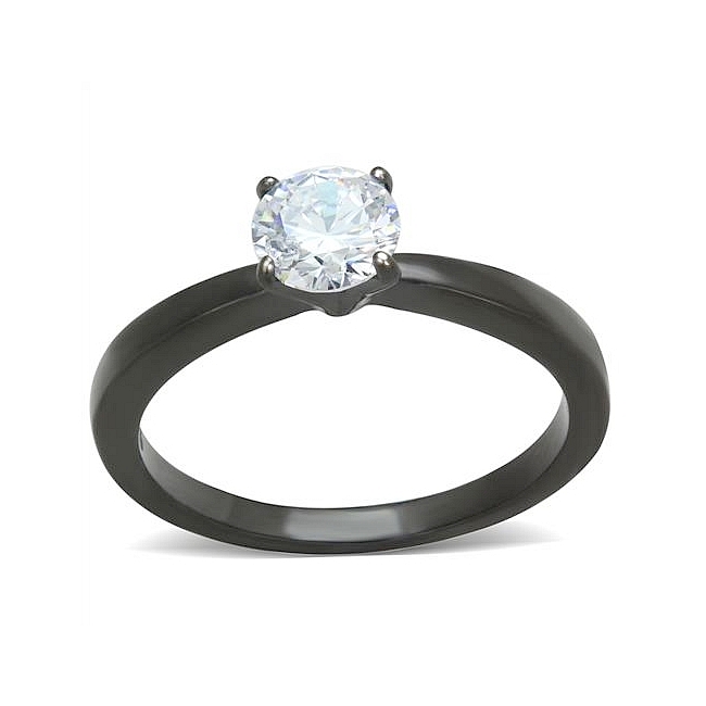 Exclusive Ion Black Plated Solitaire Engagement Ring Clear CZ