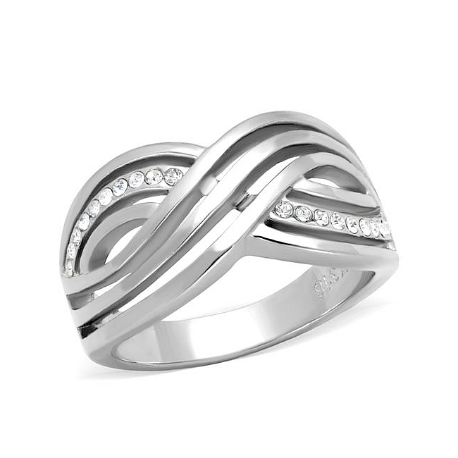 Silver Tone Wedding Ring Clear Crystal