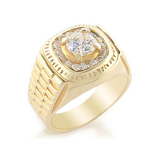 14K Yellow Gold Plated Mens Ring Clear Cubic Zirconia
