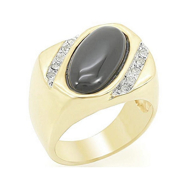 Two Tone Square Mens Ring Black Synthetic Onyx