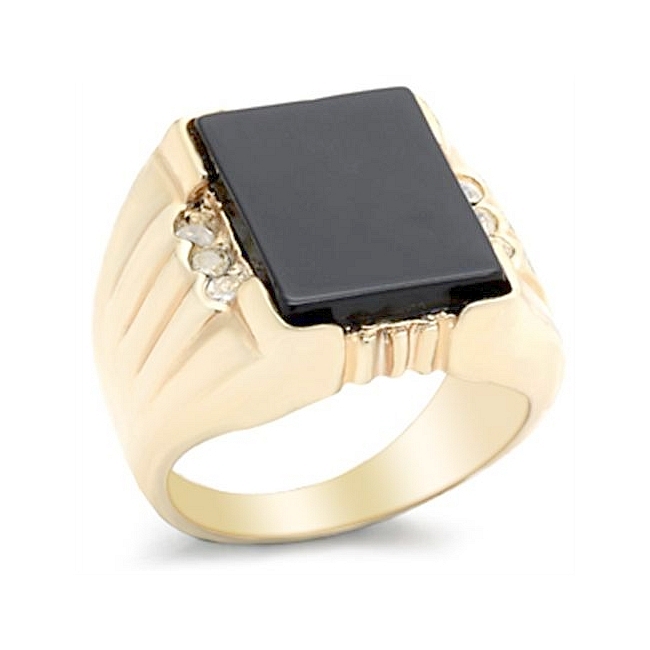 14K Yellow Gold Plated Square Mens Ring Black Synthetic Onyx