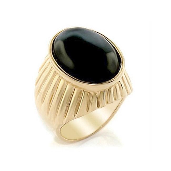 Extraordinary 14K Yellow Gold Plated Mens Ring Black Synthetic Onyx