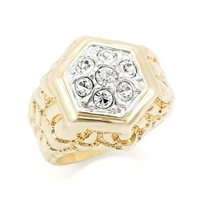 Two Tone Mens Ring Clear Crystal