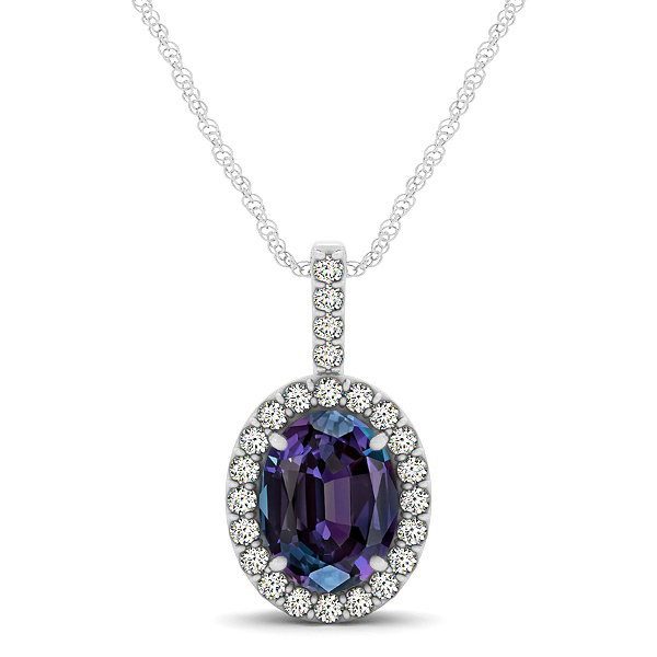 Classic Drop Halo Necklace with Oval AAA Alexandrite Pendant