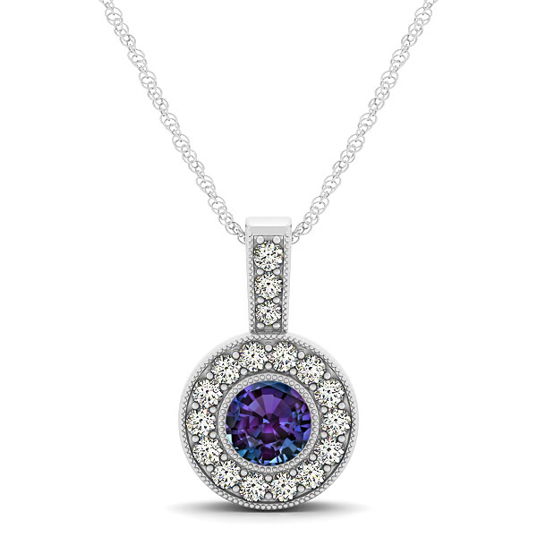 Purple AAA Round Alexandrite Vintage Halo Drop Necklace