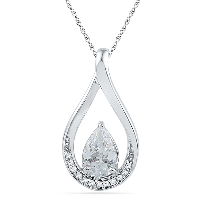 0.06 CT Diamond 1.10 Ct White Sapphire Pendant Necklace