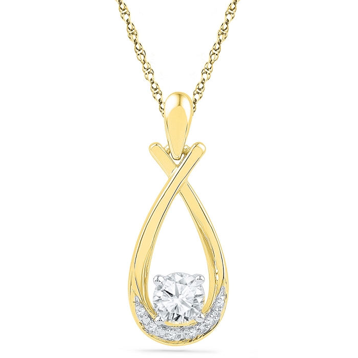 0.04 CT Diamond 0.65 Ct White Sapphire Pendant Necklace