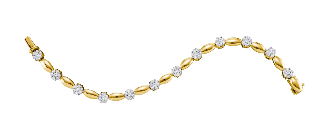 3.00 CT Diamond Flower Bracelet 14K Yellow gold