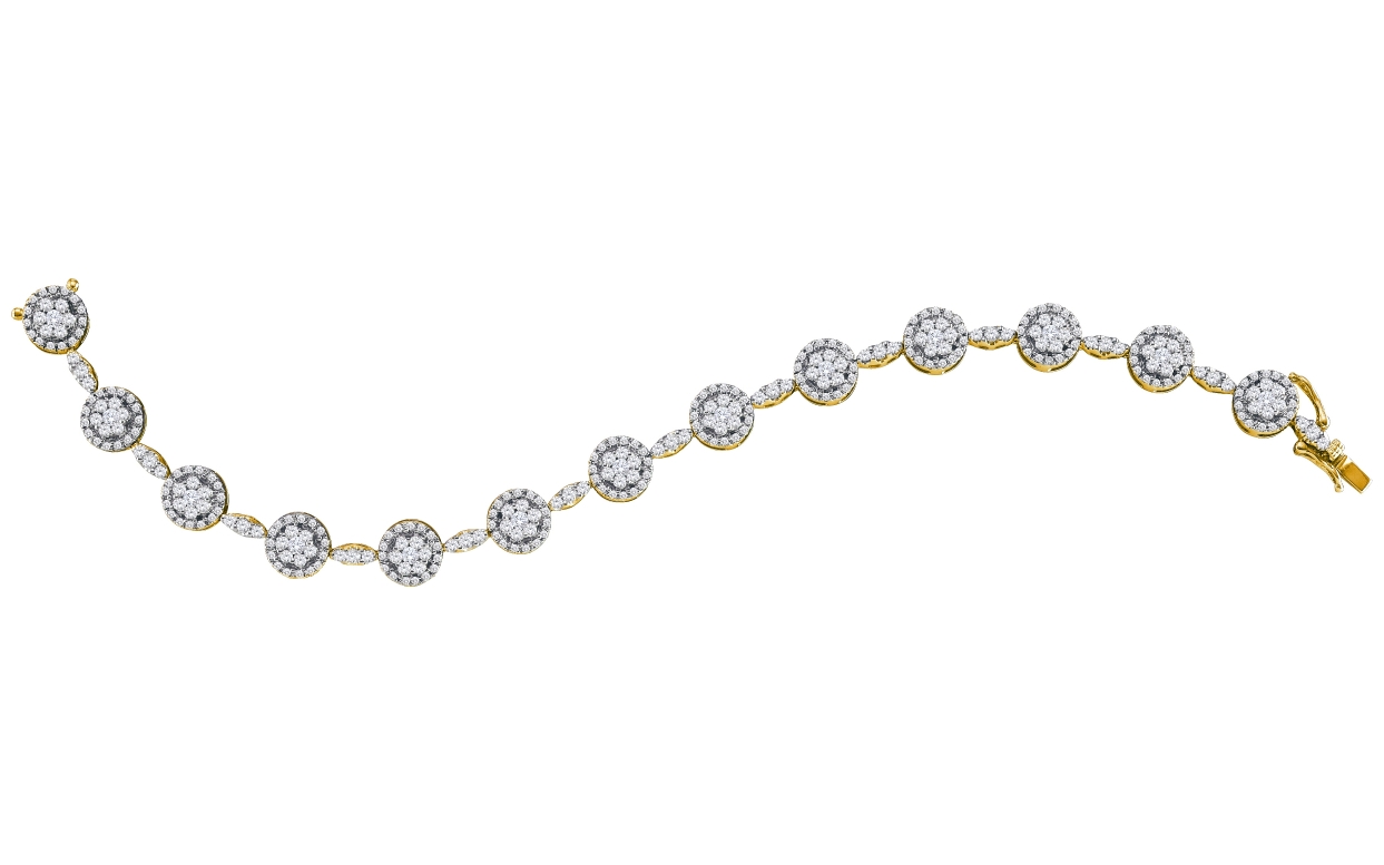 3.52 CT Diamond Flower Bracelet 14K Yellow gold