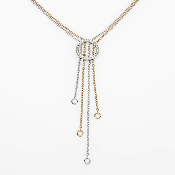 Italian 4 Drop Necklace with Crossed Chains 0.12 CT Diamonds