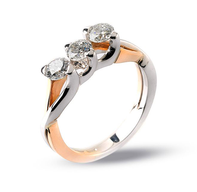 Exclusive Three-Stone Engagement Ring 0.45 CT Diamond Brilliant Cut