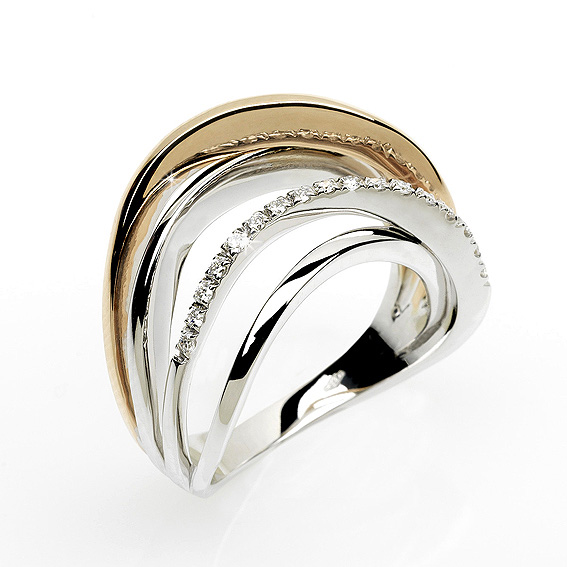 Deluxe Italian 4-Shank 0.14 CT Diamond Wedding Ring White & Yellow Gold