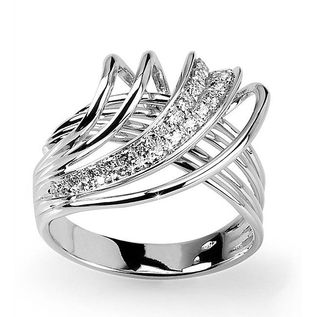 Elegant Wire Italian Ring 0.30 CT Diamond Pave 18K White Gold