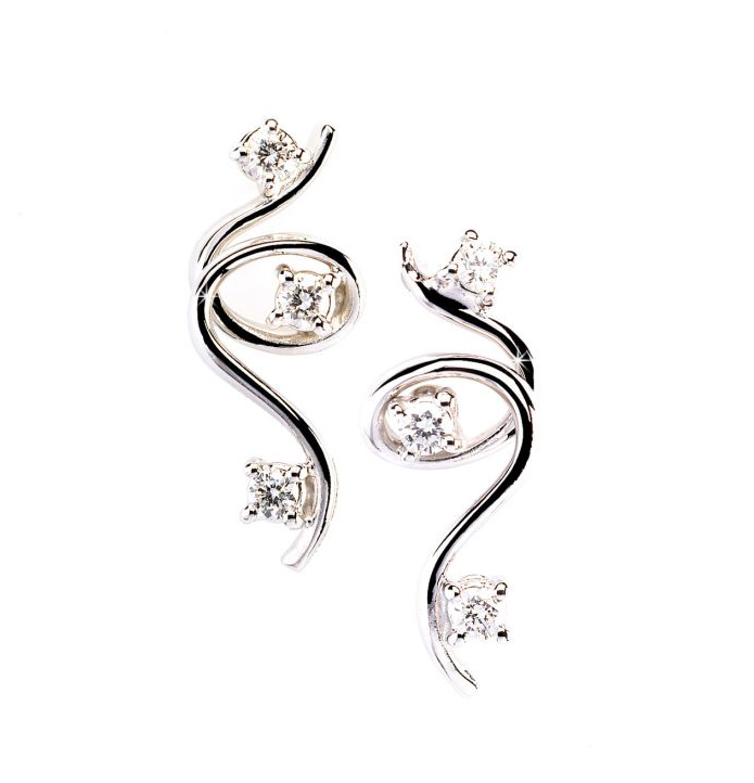 Exotic Italian Spiral Earrings 0.20 CT Brilliant Cut Diamonds