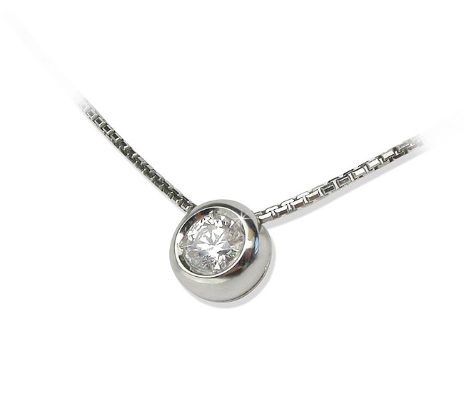 Solitaire 0.07 CT Diamond Necklace in 18K White Gold