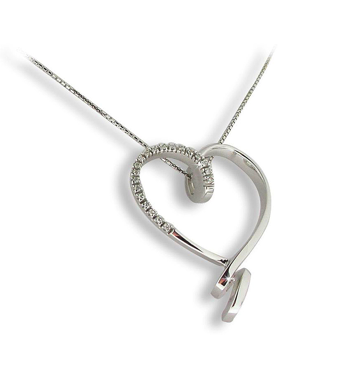 Unique Twisted Heart Necklace 0.13 CT Diamonds MADE IN ITALY