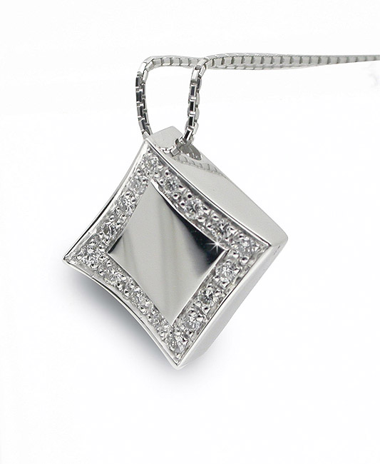 Stylish Square Pendant with 16 inch White Gold Necklace from ITALY
