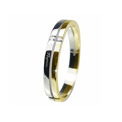 Unique 18K White & Yellow Gold Wedding Ring 0.03 CT Diamonds